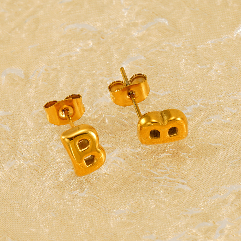 1 Pair Simple Series Elegant Letter B Titanium Steel  Gold Color Women's Stud Earrings h5 